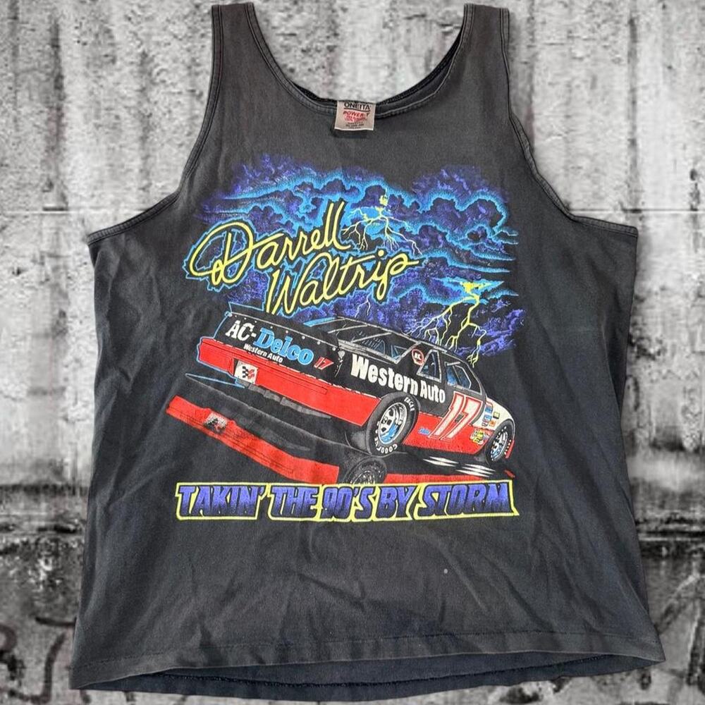 Vintage 90s Darrell Waltrip NASCAR  Tank Top ONEITA Made USA XL Single Stitch